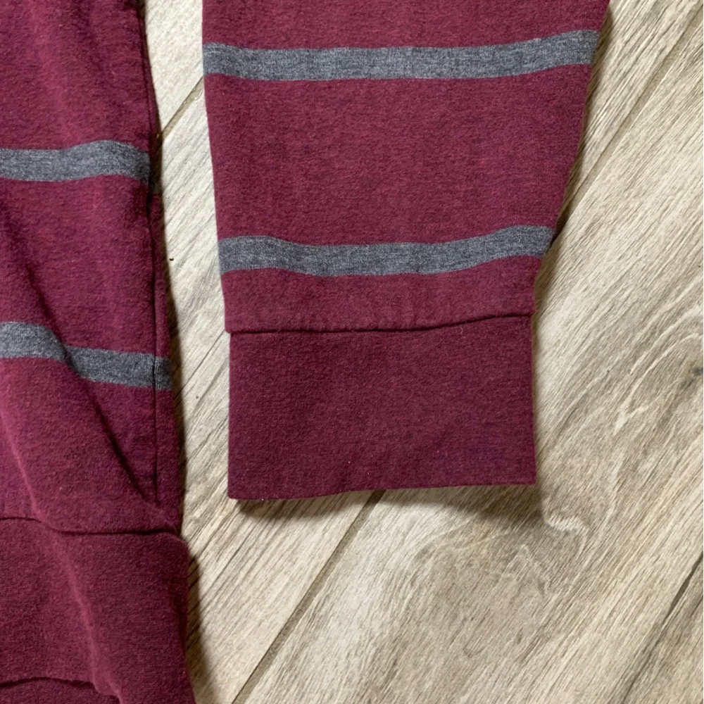 Polo Ralph Lauren Mens Quarter Zip Striped Pullover Burgundy Grey XL